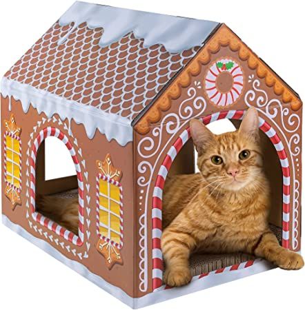 Amazon.com: LiBa Cardboard Christmas Cat House with Scratch Pad and Catnip, Cat Bed for Indoor Cats, Cat Scratching Toy, Christmas Decorations Cat Gifts for cat, Gingerbread House : Pet Supplies Gingerbread Cat House, Christmas Cat House, Cat Gingerbread, Gingerbread Cat, Cardboard Gingerbread House, Cat Playhouse, Xmas Cat, Cardboard Cat House, Cardboard Christmas