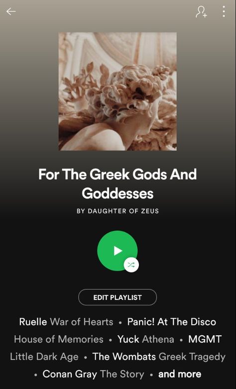 Greek Mythology Spotify Cover, Greek Mythology Playlist, Spotify Ideas, The Wombats, Playlist Names, Playlist Names Ideas, Greek Tragedy, Daughter Of Zeus, Playlist Ideas