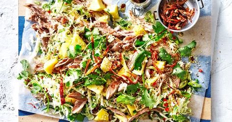 This beautiful Asian style duck and pineapple salad is served with a flavoursome sesame dressing. This recipe proves how tasty healthy food can be. Tasty Healthy Food, Duck Salad, Pineapple Recipe, Christmas Salad Recipes, Roasted Duck, Pineapple Salad, Fresh Summer Salad, Sesame Dressing, Ham Salad