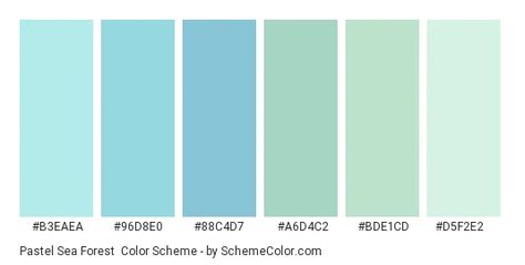 Color scheme palette image Pastel Blue Pallet, Pastel Beach Color Palette, Forest Color Scheme, Sea Colour Pallete, Pastel Ocean Color Palette, Ocean Color Palette Hex Codes, Green Name, Hexadecimal Color, Blue Names