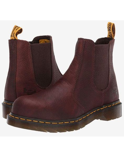 Dr. Martens Womens Arbor Chelsea Boots - Steel Toe, Brown Steel Toe Boots Women Outfit, Boots Women Outfit, Dr Marten Chelsea Boots, Dr Marten Chelsea, Steel Toe Boots Women, Women's Work Boots, Chukka Shoes, Stars Fashion, Georgia Boots