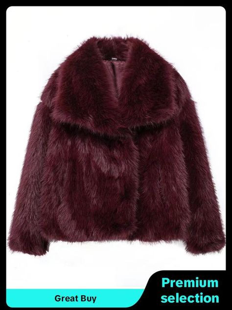 Women's Solid Color Faux Fur Fuzzy Jacket, Casual Long Sleeve Collared Fuzzy Coat for Fall & Winter, Women's Clothing for Daily Wear Lapel Collar Coat, Faux Fur Cropped Jacket, Womens Faux Fur Coat, Fluffy Jacket, Outfit Plan, Winter Chic, Woven Jacket, Fur Coats Women, Retro Mode