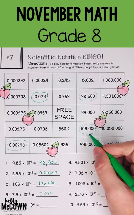 8th Grade November Math Packet. Math Skills Reviewed: Operations with Exponents, Proportional Relationships, Scientific Notation, Graphing, and Equations. Scientific Notation Activity, Scientific Notation Activities, Middle School Math Lesson Plans, Functions Math, High School Math Activities, November Math, Fall Math Activities, Class Crafts, Science Board