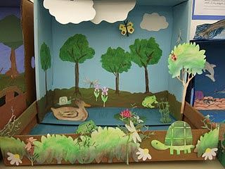 Shoebox Diorama School Project | Shoebox Diorama Examples Ecosystems Diorama, Pond Habitat, Diorama Kids, Ecosystems Projects, Habitats Projects, 4th Grade Science, Animal Habitats, Elementary Science, Homeschool Science