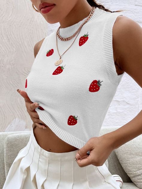 Hslot Outfit Ideas, Sweater Vest Women, Embroidered Sweater, Spring Women, Crop Top Sweater, Vest Outfits, Future Fashion, Shein Style, Knitwear Women