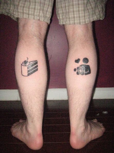 Portal love and lies tattoo Simple Leg Tattoos, Gamer Tattoos, Patriotic Tattoos, Biomechanical Tattoo, Geek Tattoo, Portal 2, Tattoo Now, Leg Tattoo Men, Gaming Tattoo