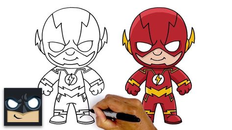 The Flash Cartoon Drawing, The Flash Drawing Easy, Flash Drawing Easy, Flash Chibi, The Flash Cartoon, Flash Cartoon, The Flash Justice League, Flash Sketch, Girls Painting