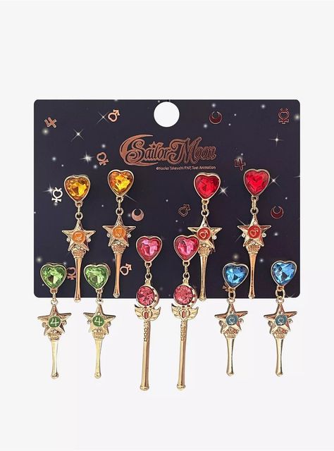 Hot Topic: Sailor Moon Inner Guardian Wand Earring Set | Sneep Snorp, Sailor Moon Wands, Things I Want For Christmas, Manga English, Friend Gift Ideas, Anime Jewelry, Sailor Moon Manga, Fandom Fashion, Xmas Gift Ideas