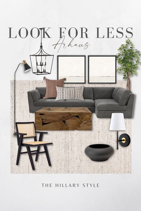 I put together this complete living room that offers the Arhaus look for less! I love that grey sofa and the rattan chairs… Grey velvet sofa. Rattan accent chairs. Wood coffee table. Pendant light. Throw pillows. Accent table. Lamp. Wall art. Tree. Wall sconce. Neutral rug. Grey Velvet Sectional Living Room, Grey Couch Wood Coffee Table, Arhaus Look For Less, Accent Chair With Grey Couch, Dark Grey Sectional Living Room Ideas, Grey Sofa Rug Ideas, Light Grey Sectional Living Room, Ashley Home Furniture Living Room, Light Grey Sofa Living Room Ideas