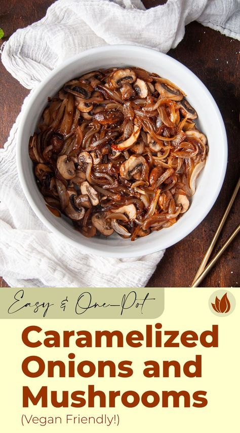 This simple recipe for Caramelized Onions and Mushrooms will be a staple in your house as a delicious side dish or topper to your favorite meal! Carmelized Onions And Mushrooms, Sauteed Mushrooms And Onions, Steak Toppings, Caramelized Mushrooms, Caramelized Onions And Mushrooms, Caramelized Onions Recipe, Mushrooms And Onions, Easy Vegetable Side Dishes, Carmelized Onions