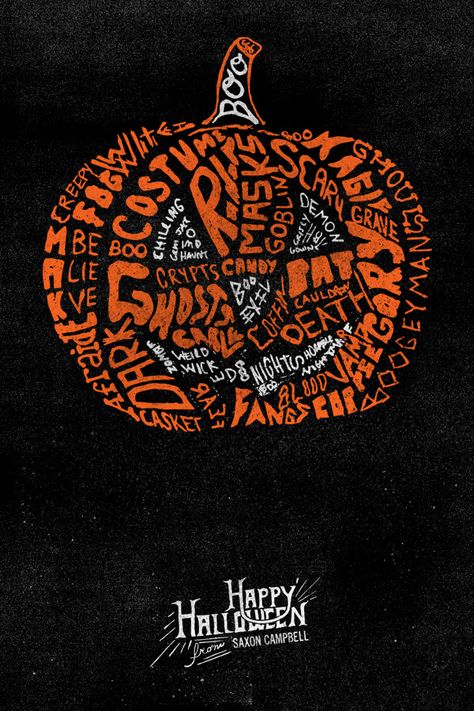 Designer Saxon Campbell created a series of cool typography illustrations for the Halloween season. October Poster Design, Halloween Sports Graphic, Halloween Text Art, Halloween Design Graphic, Halloween Typography Design, Halloween Graphic Design, Halloween Typography, Type Style, Typography Hand Drawn