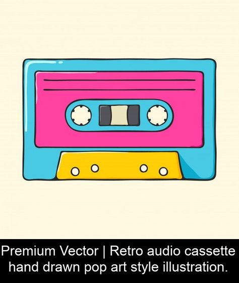 Download this Premium Vector about Retro audio cassette hand drawn pop art style illustration., and discover more than 141 Million Professional Graphic Resources on Freepik. #freepik #vector #cassettetape #musictape #cassette Casette Drawings, Vhs Drawing, Cassette Drawing, Cassette Audio, Bubble Stickers, Pop Art Style, Audio Cassette, Cassette Tapes, Simple Art