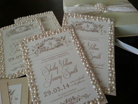 The Great Gatsby styled custom couture MUSICAL invitation by Music Box Invites with pearls and gold accents. Of course it can be customized any way you like! For any type of wedding, party, shower, etc. Gold And Pearl Wedding Decor, Wedding Invitations Pearl, Gatsby Invitation, Wedding Invitations Vintage Elegant, Pearl Invitations, Pearl Wedding Invitations, Pearls And Lace, Bridal Shower Champagne, Quince Invitations