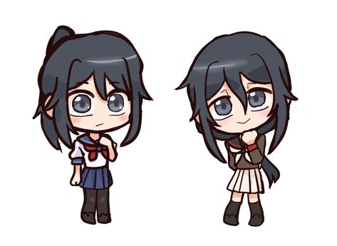 Ayano And Ryoba Aishi, Wallpaper Monokrom Aesthetic, Ryoba Aishi, Yandere Simulator Fan Art, Yendere Simulator, Yandere Simulator Characters, Ayano Aishi, Yandere Girl, Pig Character