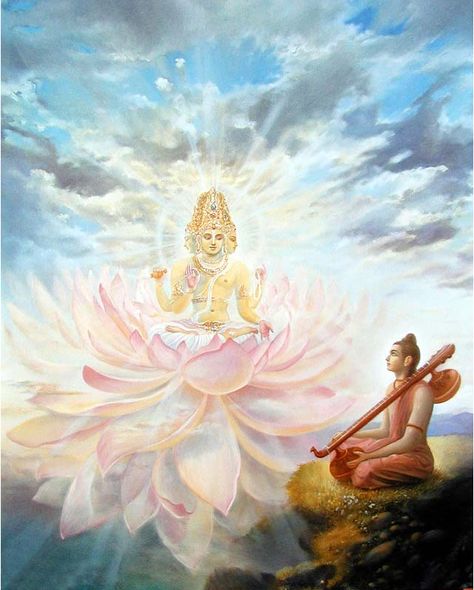 Lord Brahma speaks to Narad Art Krishna, Cosmic Egg, Hinduism Art, Vedic Art, Hindu Mythology, Lord Krishna Images, Hindu Deities, Indian Gods, God Art