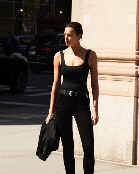 Irina Shayk Masters Denim Style in Good American Ad Irina Shayk Street Style, Denim Campaign, Best Petite Jeans, Irina Shayk Style, Double Denim Looks, Poplin Shirt Dress, Black High Boots, Hair Color Auburn, American Denim