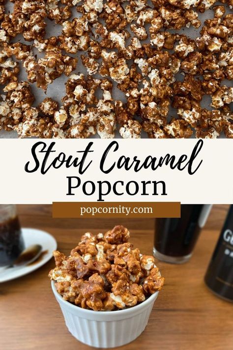 stout caramel, caramel popcorn, stout caramel popcorn, St. Patrick's Day caramel popcorn recipe, Guinness beer, st patricks day snack, st patricks day treat, caramel popcorn with Guinness stout beer. Boozy Popcorn, Popcorn Recipes Sweet, Caramel Popcorn Recipe, Marshmallow Popcorn, Popcorn Recipes Caramel, Stovetop Popcorn, Sweet Popcorn, Popcorn Treats, Popcorn Recipe