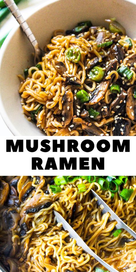 Vegeterian Ideas Asian, Ramen With Cream Of Mushroom, Shitake Mushroom Pasta Recipe, Cream Of Mushroom Ramen, Mushroom Chinese Recipe, Ramen Recipes Vegetarian, Vegetarian Ramen Recipes, Asian Recipes Vegetarian, Mushroom Vegetarian Recipes