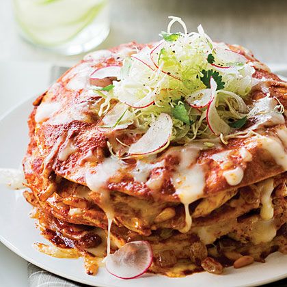 Stacked Chicken Enchiladas Enchilada Stack, Stacked Enchiladas, Enchilada Ingredients, Chile Sauce, Chicken Enchiladas Easy, Mexican Dinner Recipes, Mexico Food, Mexican Dinner, Chicken Enchilada Recipe