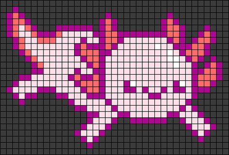 Bead Axolotl Pattern, Pony Bead Axolotl Pattern, Axolotl Pixel Art Grid, Pony Bead Axolotl, Axolotl Pixel Art, Kawaii Lizard, Axolotl Pattern, Graph Art, Bracelet Craft