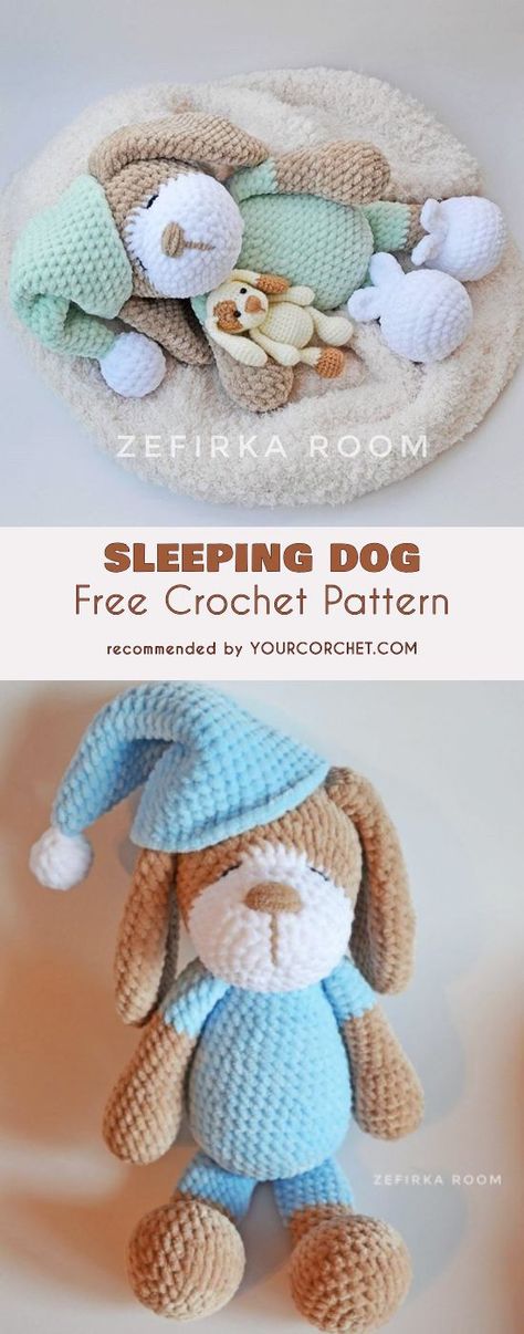 Sleeping Dog Amigurumi Free Crochet Pattern #freecrochetpatterns #amigurumipattern Crocheted Stuffed Animals, Diy Crochet Amigurumi, Dog Amigurumi, Pola Amigurumi, Crochet Amigurumi Free Patterns, Haken Baby, Crochet Animal Patterns, Crochet Dog, Sleeping Dogs