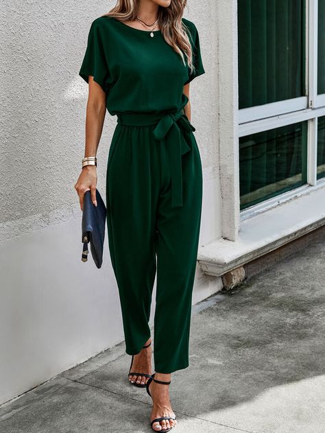 Shop Dolman Sleeve Keyhole Back Belted Jumpsuit online Australia,SHEIN offers huge selection of Women Jumpsuits more to fit your fashionable needs. Free Shipping Available √ 10% Off for Your First Order √ Green Outfits For Women Party, Green Jumpsuit Outfit Classy, Green Jumpsuit Outfit Wedding, Short Sleeve Jumpsuit Outfit, Deep Green Outfit, Professional Jumpsuit, Spring Jumpsuit Outfit, Business Jumpsuit, Dark Green Outfit