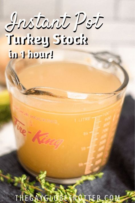 This Instant Pot turkey stock recipe is a great way to use leftover turkey carcass in a pressure cooker to make delicious homemade stock as a base for soups, stews, and gravies! #gayglobetrotter #stock #turkey #turkeystock #instantpot #instantpotturkeystock Instant Pot Turkey Stock, Turkey Stock Recipe, Turkey Soup From Carcass, Homemade Stock, Instant Pot Turkey, Stock Recipes, Frozen Turkey, Turkey Stock, Turkey Soup