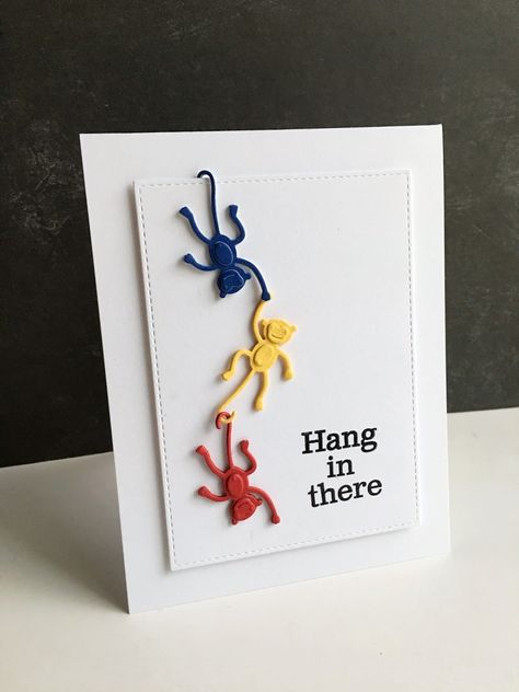 I loved the little monkey dies from Poppy Stamps, and got one of the three, Hopping Monkey, and made a card of encouragement, using the a... Quilling Projects, Cat Birthday Card, Hang In There, Card Sentiments, Stationary Cards, Papertrey Ink, Encouragement Cards, Cat Birthday, Get Well Cards