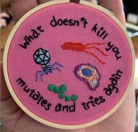 Biology Quotes Funny, Biology Cross Stitch, Millennial Core, Biology Quotes, Biology Puns, Chemistry Memes, Astronomy Quotes, Biology Jokes, Millennial Memes