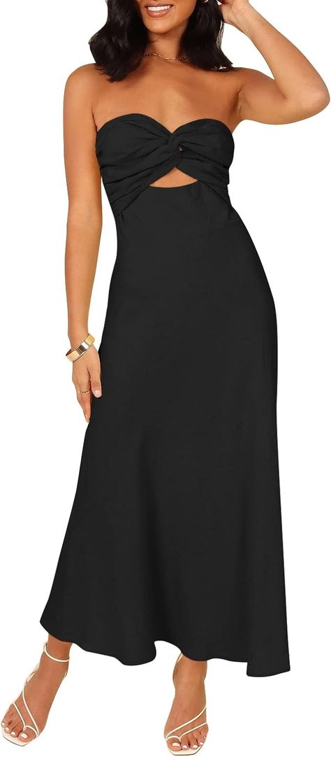 Amazon.com: LILLUSORY Women Cotton Linen Y2k Clothes Strapless Midi Dresses Twist Knot Front Sleeveless Bandeau Tube Maxi Dress Apricot : Clothing, Shoes & Jewelry Tube Dresses, Tube Midi Dress, Tube Maxi Dresses, Black Prom Dress, Linen Midi Dress, Midi Dress Black, Strapless Midi Dress, Twist Knot, Women Wedding Guest Dresses