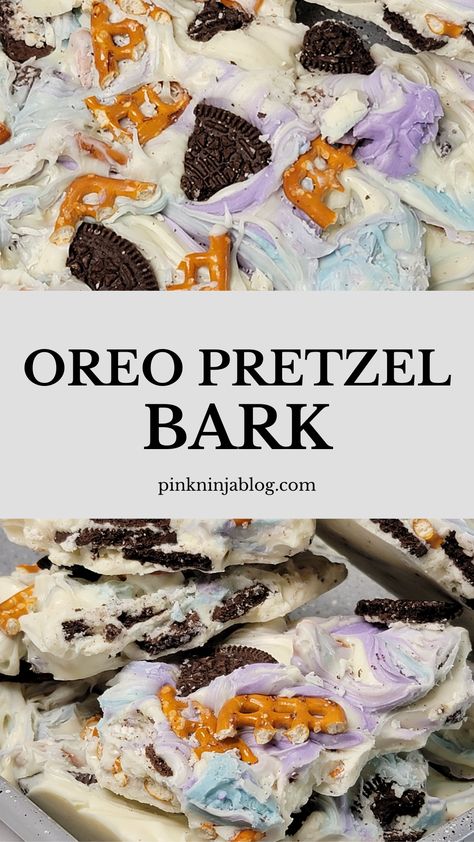 How To Make Oreo Pretzel Bark! Inspired by the DVD release of @Nickelodeon's PAW Patrol Aqua Pup, OREO PRETZEL BARK! Super easy to make and yummy to boot Oreo Pretzel Bark is extra chocolatey with lots of crunchy bits of Oreo and pretzel. @oreo #dessert #bark #chocolate #oreo #pretzel #sweettreat #easyrecipe #simplerecipe #PAWPatrol @pawpatrolspinx #Nickelodeon #yummy #easydessert Dessert Bark, Oreo Pretzel, Pretzel Bark Recipes, Hanukkah Desserts, Candy Corner, Pink Ninja, Pretzel Desserts, Pretzel Bark, White Chocolate Pretzels