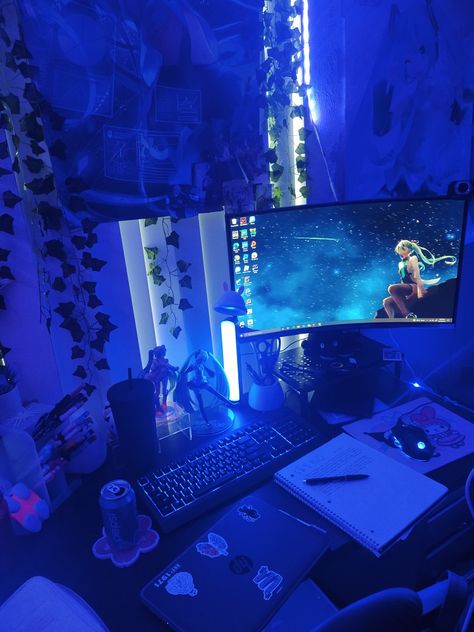 This is mine! Pls don't edit/repost without permission #gamer #study #pc #desktop #anime #vocaloid #hatsunemiku Minecraft Skins Wallpaper, Study Setup, Setup Pc, Pc Setup, Minecraft Skins, Hatsune Miku, Vocaloid, Vanity Mirror, Minecraft