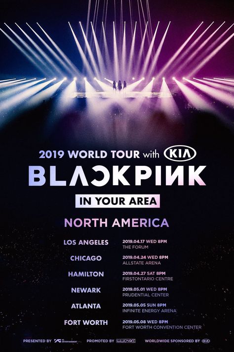 YG FAMILY on Twitter: "#BLACKPINK WORLD TOUR IN NORTH AMERICA! Blackpink is coming to your AREA  TOUR INFO @ https://t.co/3OTd31Fsf6  #블랙핑크 #BLACKPINKinNORTHAMERICA #BLACKPINK2019WORLDTOURwithKIA #INYOURAREA #POWERHOUSELIVE #POWERHOUSE #KIA #GOLDENVOICE #YG… https://t.co/drdVgJtkPE" Poster Konser, American Airlines Center, Blackpink In Your Area, Blackpink Concert, Entertainer Of The Year, Kpop Concert, O2 Arena, Blackpink Poster, Blackpink Members