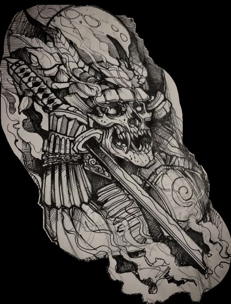 Undead Samurai Tattoo, Samurai Blackwork, Japanese Warrior Tattoo, Samurai Tattoo Sleeve, Hellboy Tattoo, Lightning Tattoo, Samurai Tattoo Design, Dragon Sleeve Tattoos, C Tattoo