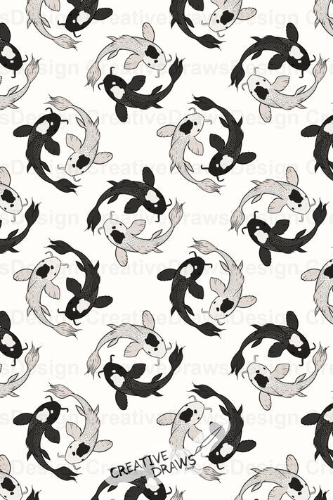 A high quality 12” x 12” / 3600 x 3600 pixels, 300 dpi, seamless pattern JPG image file. Use this digital Yin Yang repeat paper for your next personal or commercial project. Yin Yang Koi Fish, Yin Yang Koi, Seamless Pattern Design, Seamless Paper, Pattern Repeat, Paper Pattern, Koi Fish, Yin Yang, Pattern Paper