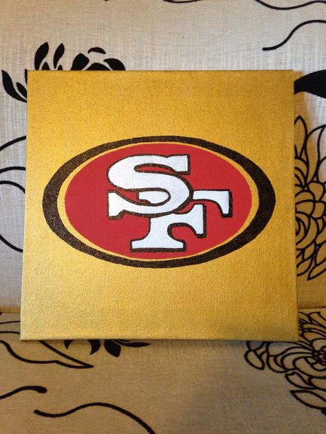 49ers logo painted onto canvas! #diy 49ers Canvas Painting, 49ers Painting, Mixing Paint Colors, 49ers Logo, Pastel Blue Background, Canvas Diy, Paint Nite, Dirty 30, Painting Canvases