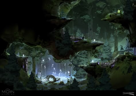 ArtStation - Ori and the Will of the Wisps environments, Mikhail Rakhmatullin Game Level Design, Platform Games, Game Environment, Game Background, Game Concept Art, Game Concept, Forest Art, Platform Game, Environment Design