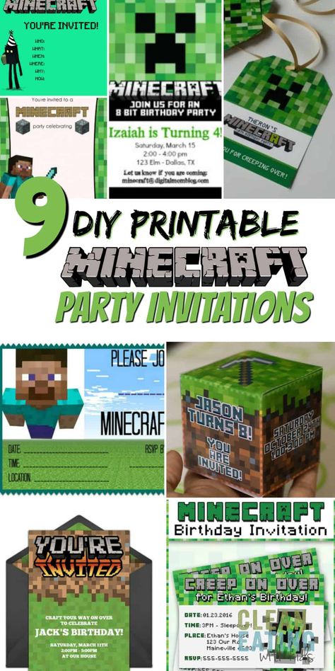 Minecraft Party Invitations, Minecraft Birthday Card, Budget Birthday Party, Diy Minecraft Birthday Party, Printable Minecraft, Minecraft Invitations, Minecraft Bday, Minecraft Birthday Invitations, Minecraft Party Decorations