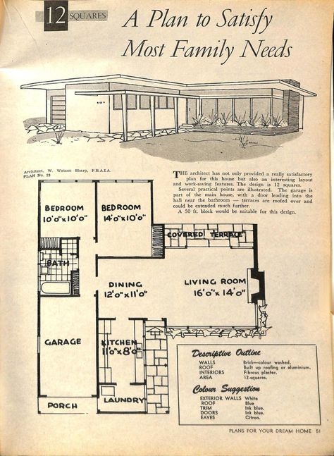 650 Sq Ft House Plans, Midcentury House Plans, Usonian House Plans, Art Deco House Plans, Vintage House Plans 1960s, Sears House Plans, Mid Century House Plans, House Plans Small, Vintage Floor Plans