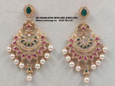 Ear Rings Chandbalis Gold, Chandbalis Earrings Gold, Uncut Earrings, Uncut Diamond Earrings, Diamond Ear Rings, Bridal Jewellery Inspiration, Gold Jhumka Earrings, Rings Antique, Gold Earrings Models