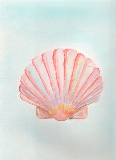 Poster Aesthetic Vintage, Seashell Watercolor, Seashell Drawing, Beach Wall Collage, Summer Drawings, Beach Drawing, Seashell Painting, Black Color Hairstyles, Poster Aesthetic