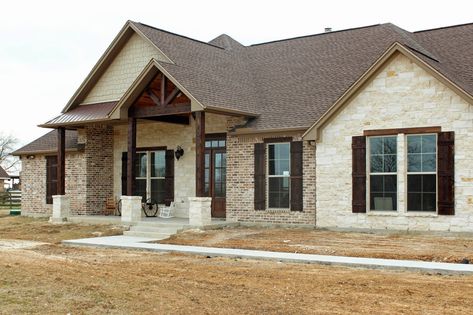 Harper Custom Homes: A Home with Texas Country Flare Floor Plans Ranch, Hill Country Homes, Pine Island, Brick Exterior House, Casas Coloniales, Shutters Exterior, Brick Colors, Exterior Remodel, Casa Exterior