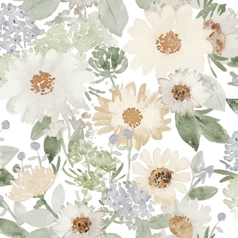 Give your space a touch of blossoming Southern Charm with this peel and stick wallpaper designed by Clara Jean. Painterly watercolor flowers bloom in a variety of pink and yellow tones with lush greenery. It’s now easier than ever to enjoy the beauty of a country meadow in your space! Installing this lovely pattern is Peel Abd Stick Wallpaper, Modern Farmhouse Textured Wallpaper, Peel And Stick Wallpaper Framed Art, Black White And Green Wallpaper, French Country Peel And Stick Wallpaper, Wallpaper Master Room Accent Wall, Accent Wall Bathroom Wallpaper, Peel And Stick Floral Wallpaper, Magnolia Wallpaper Joanna Gaines