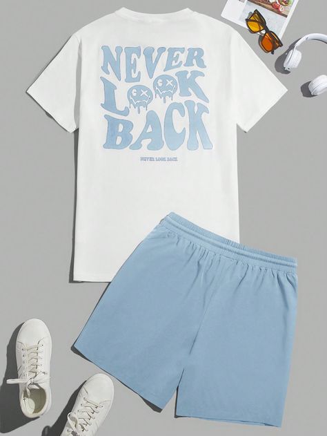 Manfinity Hypemode Men Slogan & Cartoon Graphic Tee & Drawstring Waist ShortsI discovered amazing products on SHEIN.com, come check them out! Casual Bohemian Style, White Tee Men, Merchandise Ideas, White Summer Outfits, Drawstring Waist Shorts, Color Block Tee, Style Japonais, Fame Dr, Linen Casual