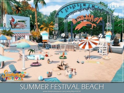 The Sims Resource - Summer Festival Beach Sims 4 Festival Lot, Sims 4 Resort Cc, Summer Cc Sims 4, Sims 4 Beach Cc, Sims Architecture, Sims 4 Beach House, Ts4 Lots, Sims Lots, Beach Camper