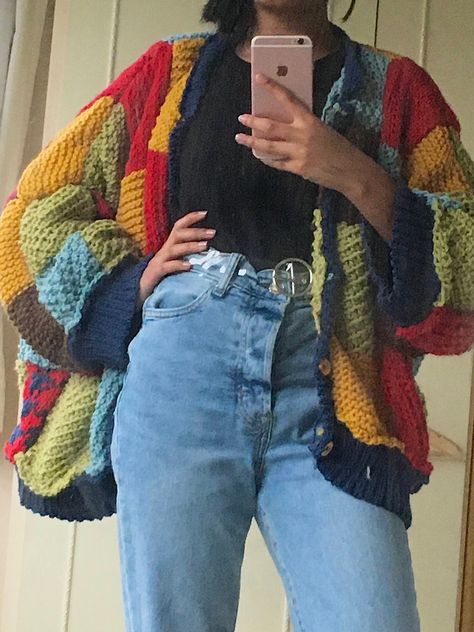 My take on J W Anderson’s cardigan, which Harry Styles wore :) Harry Styles Cardigan, J W Anderson, Plaid Scarf, Harry Styles, Knit Top, Mom Jeans, I Shop, Outfit Accessories, Knitting