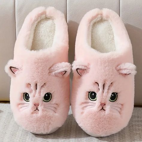 Cute Cartoon Cat Design Slippers, Casual Slip On Plush Lined Shoes, Comfortable Indoor Home Slippers - Temu Cat Slippers, Bedroom Slippers, Warm Shoes, Fuzzy Slippers, Warm Slippers, Slippers Cozy, Cat Plush, Platform Slippers, Maneki Neko