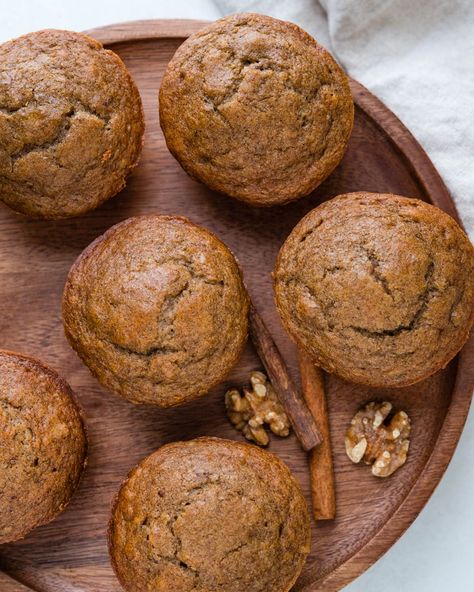 Quick & easy applesauce muffins are so light, fluffy & tender, they're irresistible. With pantry staples, my apple walnut muffins are ready in 40 mins. Easy Applesauce Muffins, Pumpkin Applesauce Muffins, Apple Walnut Muffins, Easy Applesauce, Baking With Applesauce, Applesauce Bread, Oatmeal Muffin Recipes, Low Cal Dessert, Cherry Muffins