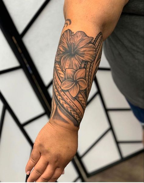 Hawaiian Girl Tattoos, Polynesian Forearm Tattoo, Polynesian Tattoo Sleeve, Hawaiian Flower Tattoos, Polynesian Tattoos Women, Forearm Flower Tattoo, Cute Hand Tattoos, Polynesian Tattoo Designs, Forearm Sleeve Tattoos