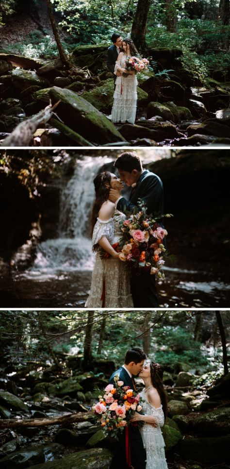 This gorgeous, whimsical outdoor micro wedding ceremony was an intimate wedding in Promise Ridge, Pennsylvania filled with whimsical wedding decorations and enchanted forest receptions. Discover summer wedding ideas outdoor and rustic, micro wedding reception outdoor ideas and small summer mountain wedding ideas. Book Allium Floral Design for your wedding florals. Micro Wedding Reception, Wedding Reception Outdoor, Enchanted Forest Wedding Theme, Summer Mountain Wedding, Mountain Wedding Ideas, Forest Wedding Dress, Wedding Ideas Outdoor, Forest Wedding Ceremony, Small Outdoor Wedding